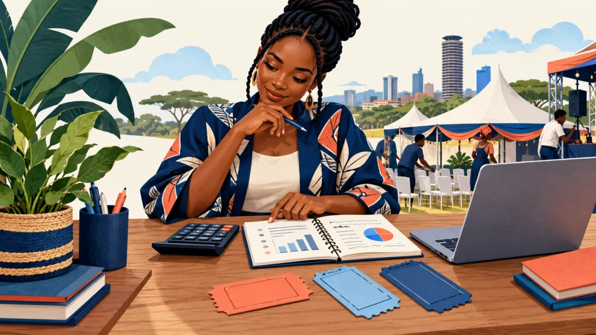 Event organiser reviewing ticket prices and event budget